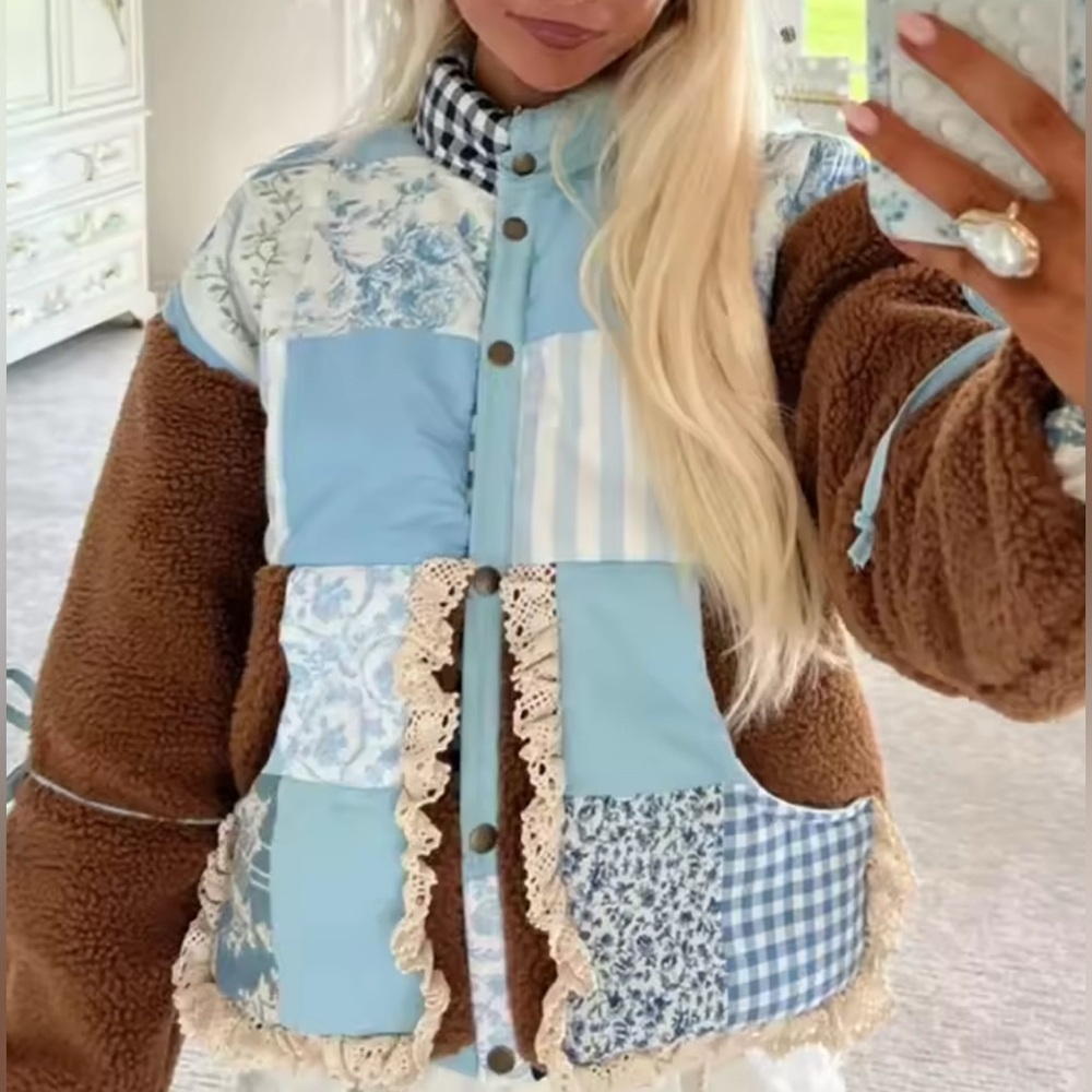 NEW $98 Shelby Boho Patchwork Women's Teddy Jacket
